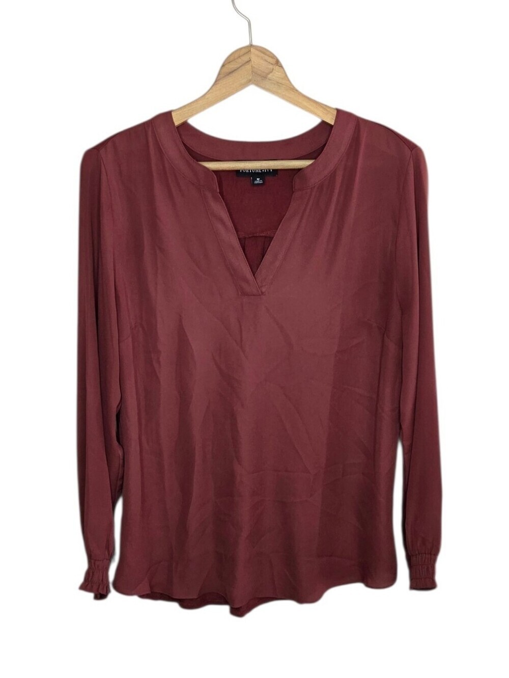 Fortune & Ivy Stitch Fix Rust V-neck Long Sleeve Mixed Material Top Size Medium